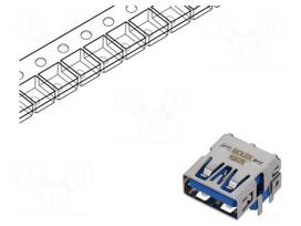 Connector: USB A | socket | on PCBs | THT | PIN: 9 | angled 90° | USB 3.0