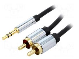 Cable | Jack 3.5mm 3pin plug,RCA plug x2 | 1m | black | Øcable: 3.8mm