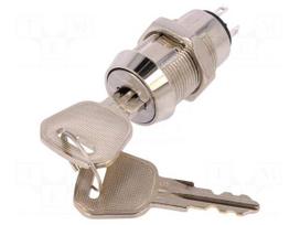 Switch: key switch | Stabl.pos: 2 | ON-ON | SPDT | Cutout: Ø19mm | 90°