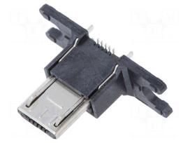 Connector: USB B micro | plug | ZX | flange (2 holes),on PCBs | PIN: 5