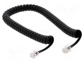 Cable: telephone | coiled,interlaced | RJ9 plug,both sides | black