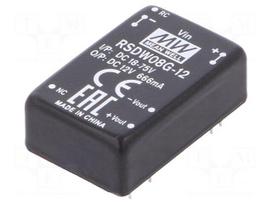 Converter: DC/DC | 8W | Uin: 18÷75VDC | Uout: 12VDC | Iout: 0÷666mA | THT