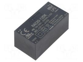 Converter: AC/DC | 20W | Uin: 85÷264VAC,120÷370VDC | Uout: 12VDC | 84%