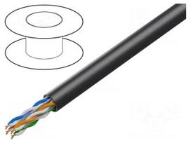 Wire | U/UTP | Cat 6 | 4x2x23AWG | Cu | wire | PE | black | 100m | outdoor | 72V