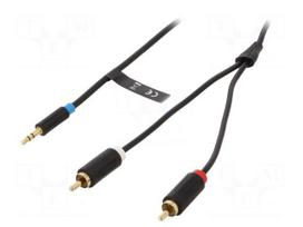 Cable | Jack 3.5mm 3pin plug,RCA plug x2 | 1m | black | Øcable: 3.5mm