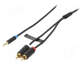 Cable | Jack 3.5mm 3pin plug,RCA plug x2 | 2m | black | Øcable: 3.5mm
