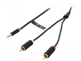 Cable | Jack 3.5mm 3pin plug,RCA plug x2 | 5m | black | Øcable: 3.5mm