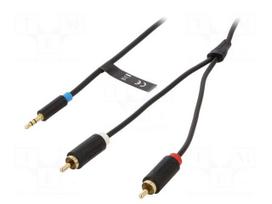 Cable | Jack 3.5mm 3pin plug,RCA plug x2 | 3m | black | Øcable: 3.5mm