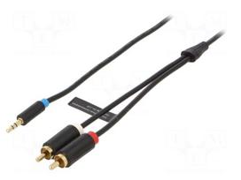 Cable | Jack 3.5mm 3pin plug,RCA plug x2 | 10m | black | PVC