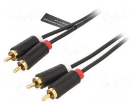 Cable | RCA plug x2,both sides | 1m | Plating: gold-plated | black