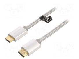 Cable | HDMI plug,both sides | PVC | textile | HDMI 2.0 | 0.75m | silver