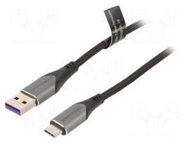 Cable | USB 2.0 | USB A plug,USB C plug | nickel plated | 2m | black