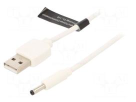 Cable | USB A plug,DC 3,5/1,35 plug | white | 1m | Cu | Insulation: PVC