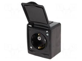 Connector: AC supply | socket | 2P+PE | 250VAC | 16A | black | wall mount