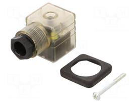 Plug for coil | PIN: 3 | natural (transparent) | 230V | A: 27mm | B: 28mm