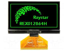 Display: OLED | graphical | 2.42" | 128x64 | Dim: 60.5x37x2.15mm | green
