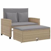 Dvivietė sodo sofa，Lauko sofa su pagalvėlėmis, smėlio spalvos, poliratanas CFE83413