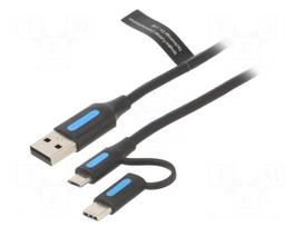 Cable | USB 2.0 | USB A plug,USB B micro plug,USB C plug | 0.25m