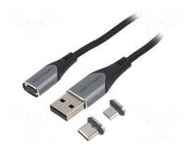 Cable | magnetic,USB 2.0 | 0.5m | black | Cu,tinned | 480Mbps | textile