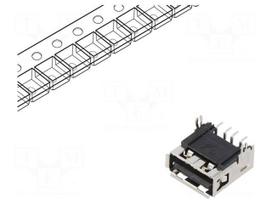 Connector: USB A | socket | on PCBs | SMT | PIN: 4 | horizontal | 2.0