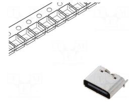 Connector: USB C | socket | SMT | PIN: 6 | vertical | top board mount | 3A