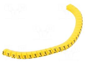Marker: cable | Marking: 3 | 2.5÷5mm | PVC | yellow | leaded | PA-1 | L: 3mm