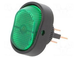 ROCKER | SPST | Pos: 2 | ON-OFF | 30A/12VDC | green | RD | Rcont max: 50mΩ