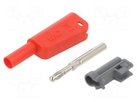 Laboratory connector: 4mm banana | plug | 32A | 1kV | red | soldered