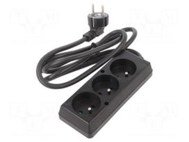 Extension lead | 3G1.5mm2 | 1.5m | PVC | black | Sockets no: 3 | 16A