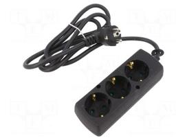 Extension lead | 3G1.5mm2 | Len: 1.5m | PVC | black | Sockets no: 3 | 16A