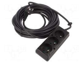 Extension lead | 3G1.5mm2 | 10m | PVC | black | Sockets no: 3 | 16A