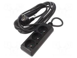 Extension lead | 3G1.5mm2 | 5m | PVC | black | Sockets no: 3 | 16A