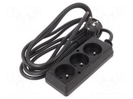 Extension lead | 3G1.5mm2 | 3m | PVC | black | Sockets no: 3 | 16A