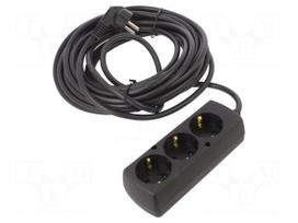 Extension lead | 3G1.5mm2 | Len: 10m | PVC | black | Sockets no: 3 | 16A