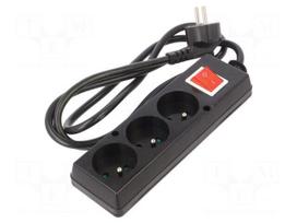 Extension lead | 3G1.5mm2 | 1.5m | PVC | black | Sockets no: 3 | 16A
