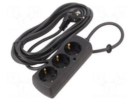 Extension lead | 3G1.5mm2 | Len: 5m | PVC | black | Sockets no: 3 | 16A
