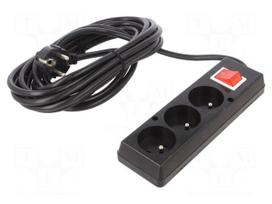 Extension lead | 3G1.5mm2 | 5m | PVC | black | Sockets no: 3 | 16A
