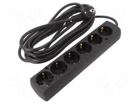Extension lead | 3G1.5mm2 | Len: 5m | PVC | black | Sockets no: 6 | 16A