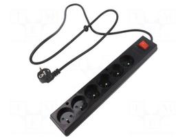 Extension lead | 3G1.5mm2 | 1.5m | PVC | black | Sockets no: 6 | 16A