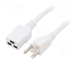 Cable | 3x14AWG | IEC C19 female,NEMA 5-15 (B) plug | PVC | 1m | white