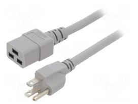 Cable | SJT | 3x14AWG | IEC C19 female,NEMA 5-15 (B) plug | PVC | 1m