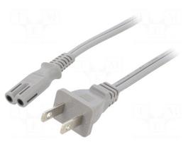 Cable | 2x18AWG | IEC C7 female,NEMA 1-15 (A) plug | PVC | 1.8m | grey