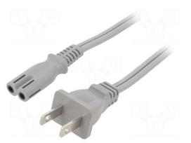 Cable | 2x18AWG | IEC C7 female,NEMA 1-15 (A) plug | PVC | 1m | grey