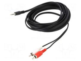 Cable | Jack 3.5mm 3pin plug,RCA plug x2 | 5m | black | PVC