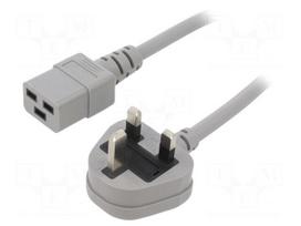 Cable | 3x1.5mm2 | BS 1363 (G) plug,IEC C19 female | PVC | 1.8m | grey