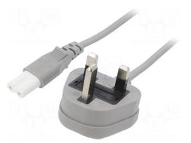 Cable | 2x0.75mm2 | BS 1363 (G) plug,IEC C7 female | PVC | 1m | grey