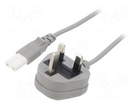 Cable | 2x0.75mm2 | BS 1363 (G) plug,IEC C7 female | PVC | 3m | grey