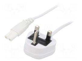 Cable | 2x0.75mm2 | BS 1363 (G) plug,IEC C7 female | PVC | 5m | white