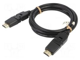 Cable | HDMI plug movable 360°,both sides | PVC | 3m | black | 30AWG