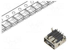 Connector: USB A | socket | THT | PIN: 4 | angled 90° | USB 2.0 | 3A